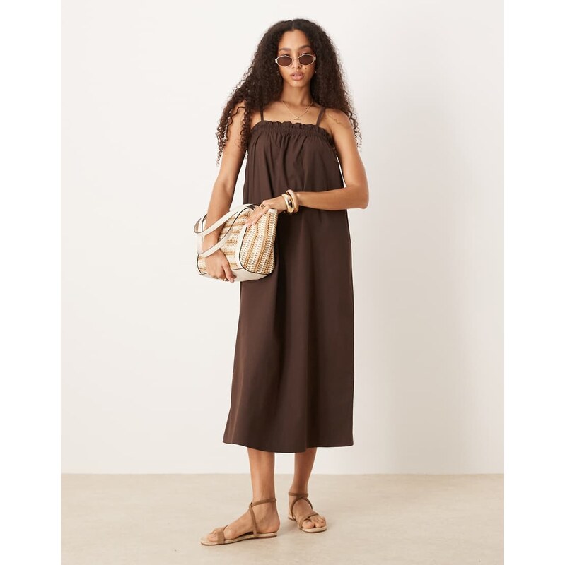 ASOS DESIGN trapeze maxi cami dress in chocolate-Brown