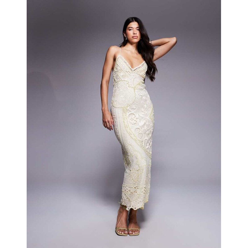 ASOS DESIGN lace applique embellished cami maxi in yellow