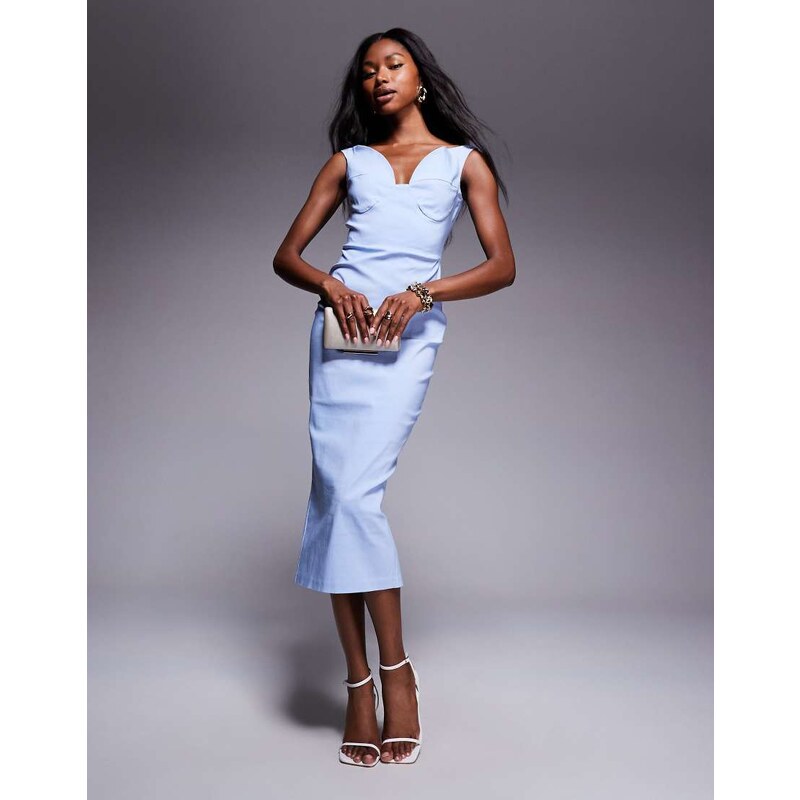 Vesper bengaline sweetheart neckline midaxi dress in ice blue 106614625