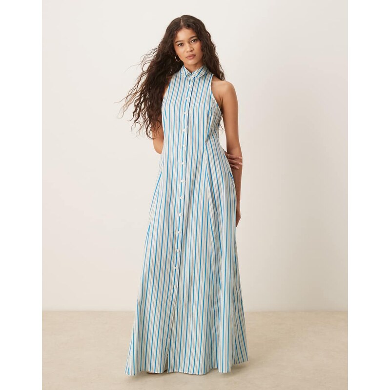 ASOS DESIGN sleeveless maxi shirt dress in print-Multi