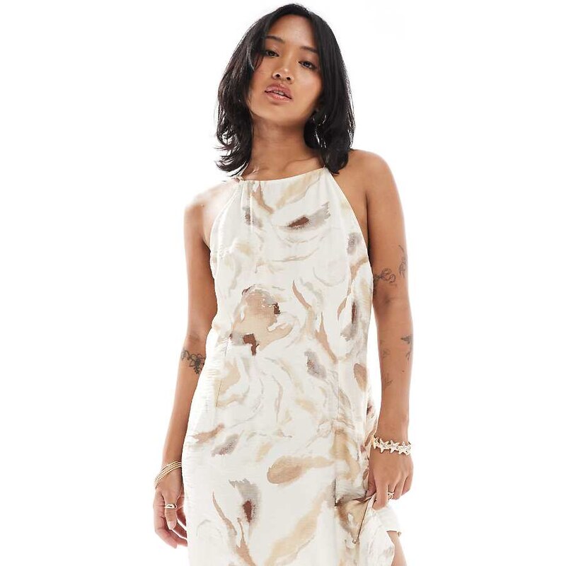 Vero Moda Petite high neck cami strap mini dress in neutral