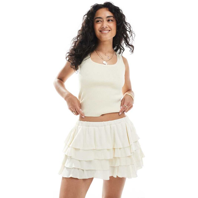 Miss Selfridge boho ruffle mini shorts in ecru-White