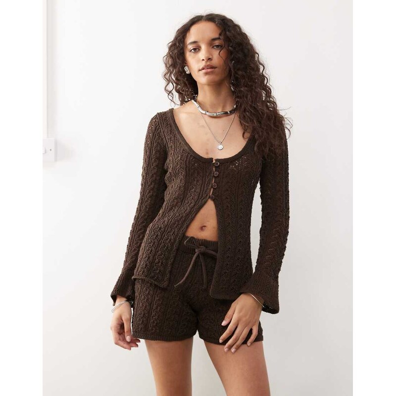Reclaimed Vintage crochet button detail split front festival top co 106579886