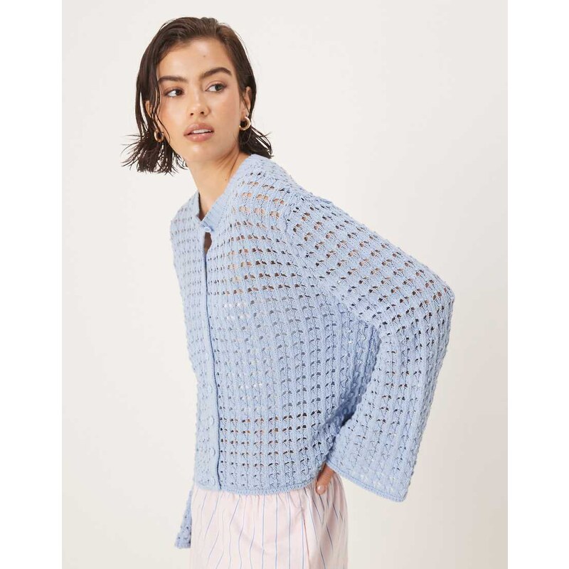 ASOS DESIGN knitted cardigan with angel sleeve in blue-Brown 106732098