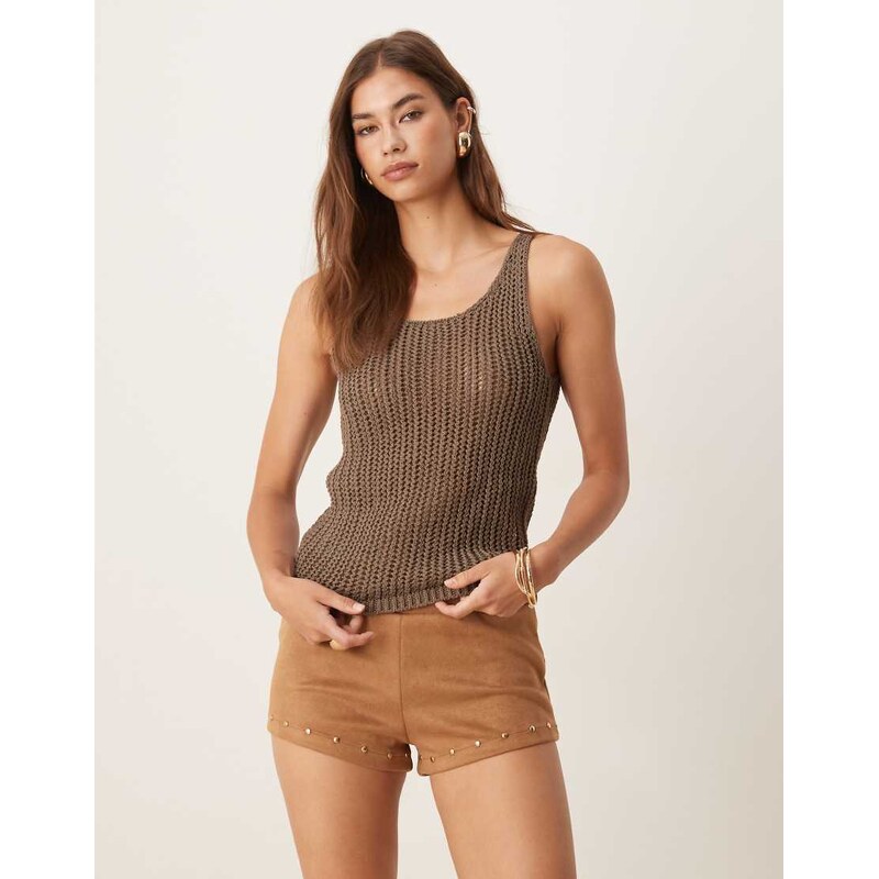 Mango knitted vest top in brown