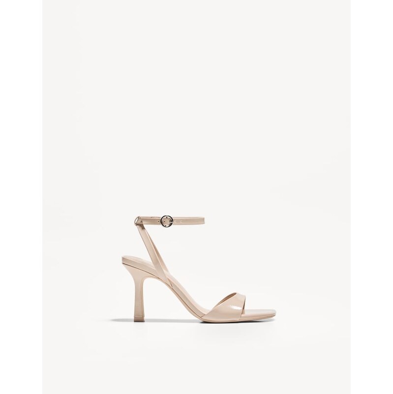 Bershka heeled sandals with ankle strap in beige-Neutral 106579945