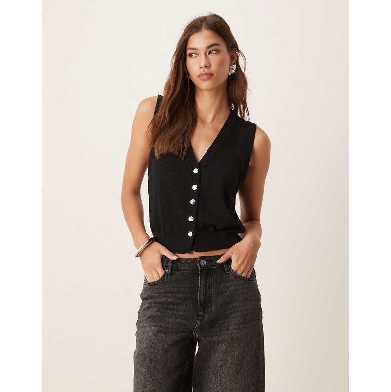 Mango v neck knitted vest in black 106717566