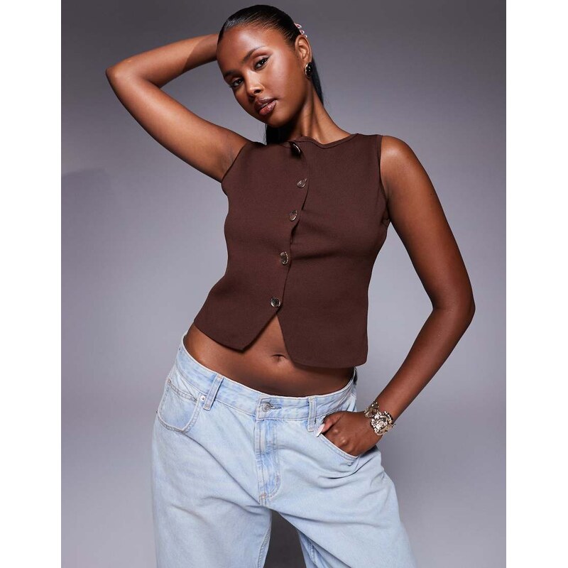ASOS DESIGN structured knit cropped waistcoat with gold buttons in 106580046