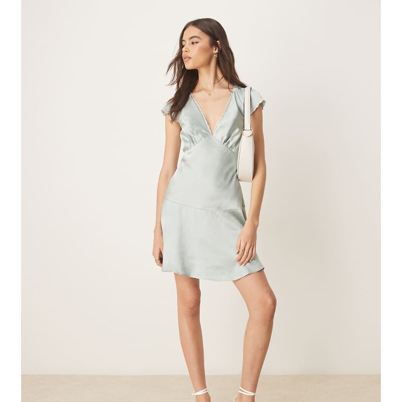 ASOS Tall ASOS DESIGN Tall satin flippy mini dress with scallop trim 106580056