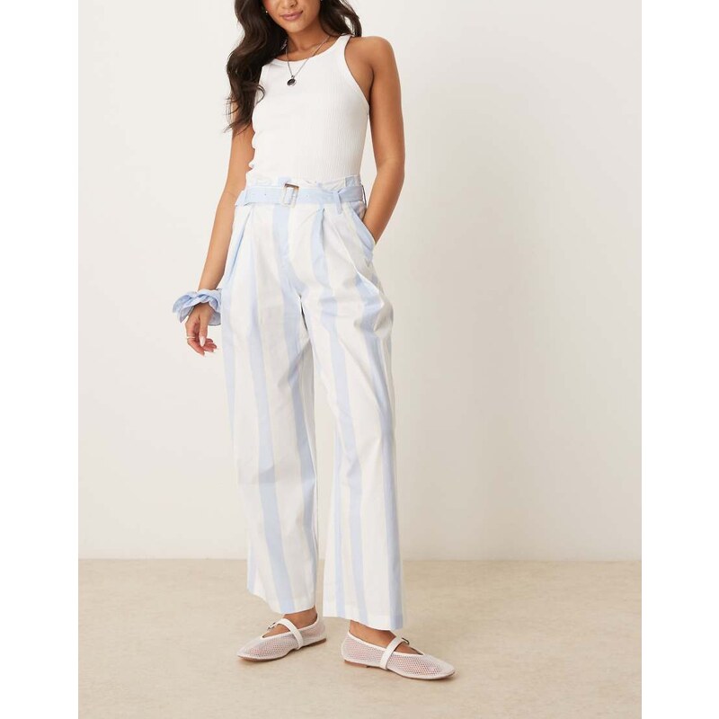Mango cotton belted culotte in blue and white stripe