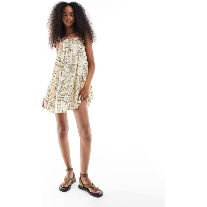 Wednesdays Girl bold floral print cami mini dress in light yellow 106585119