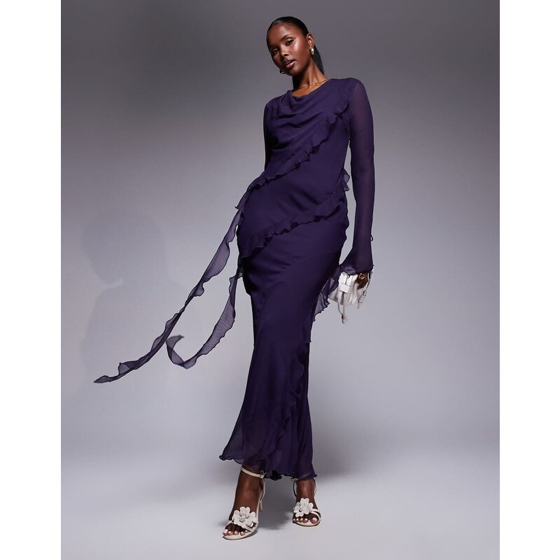 Daska chiffon maxi dress with frill details in purple 114683743