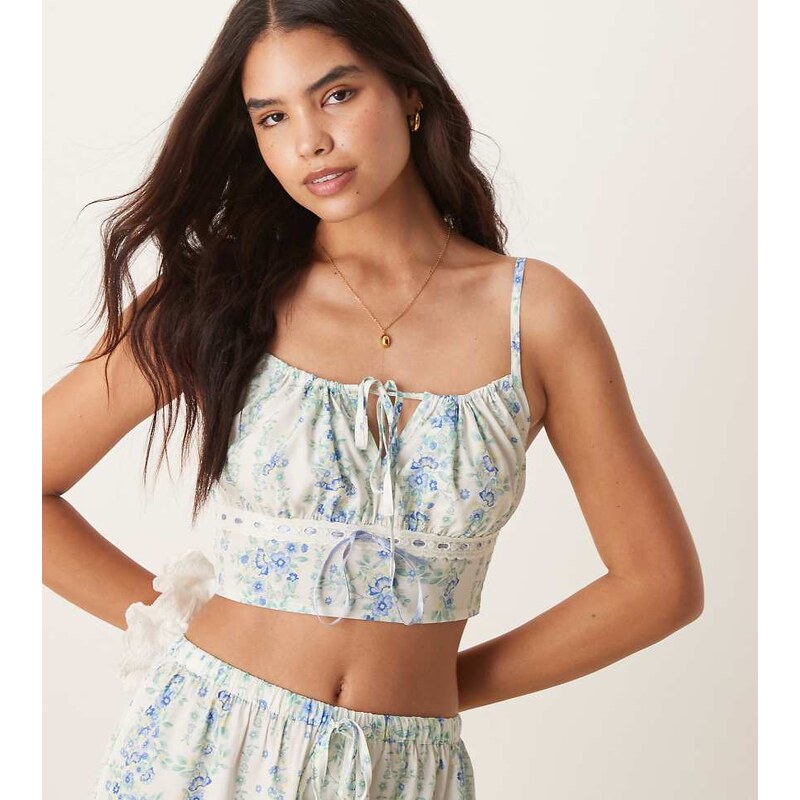 Aray floral print beach crop top co-ord in blue