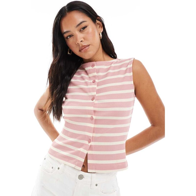 ASOS DESIGN stripe sleeveless button through top in dusky pink