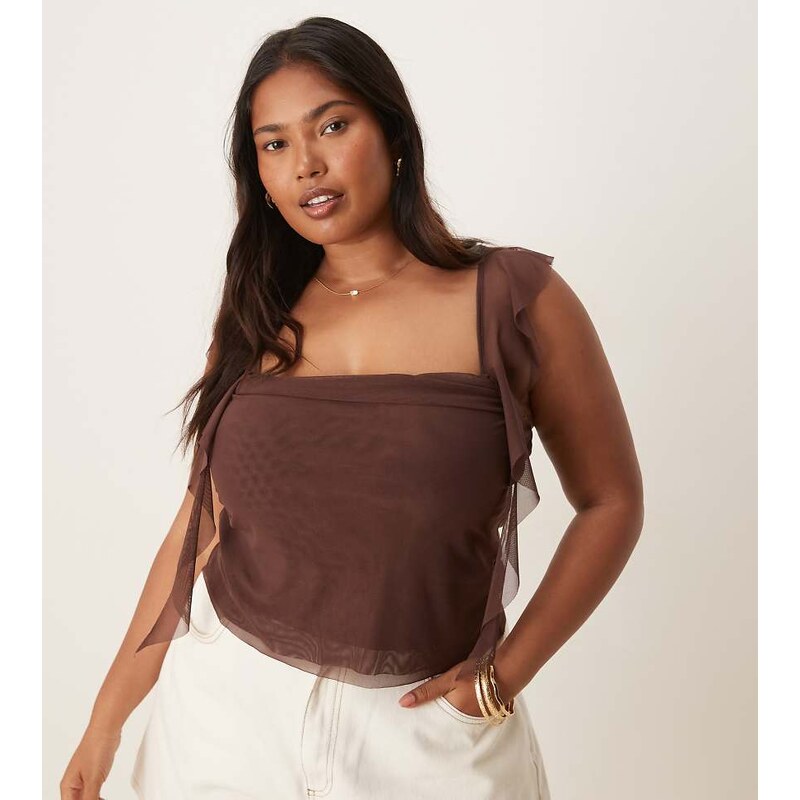 ASOS Curve ASOS DESIGN Curve floaty mesh cami top with ruching in 107710648