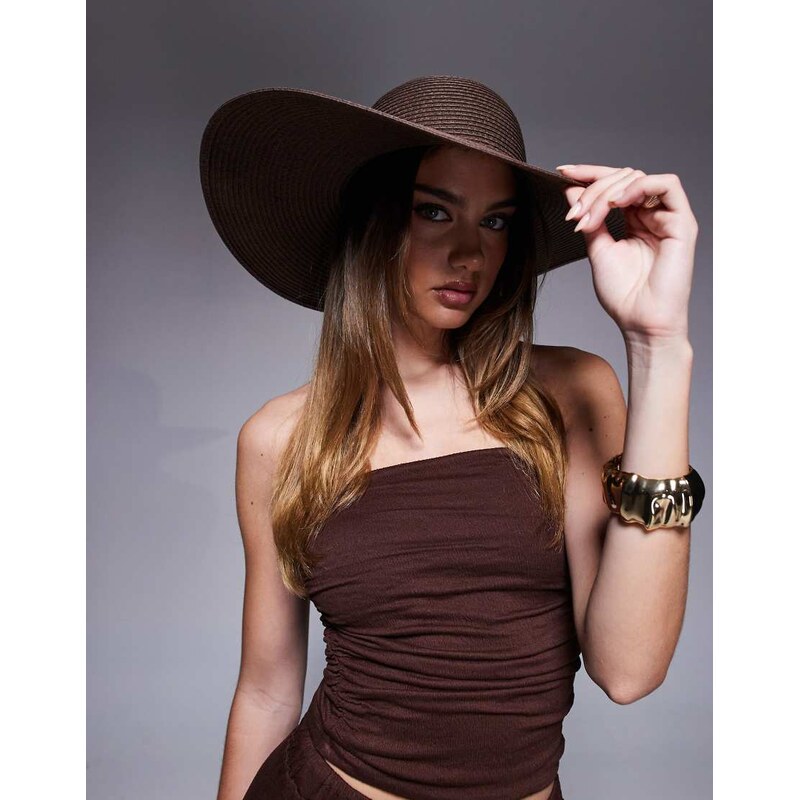 South Beach wide brim floppy hat in chocolate brown 106584997