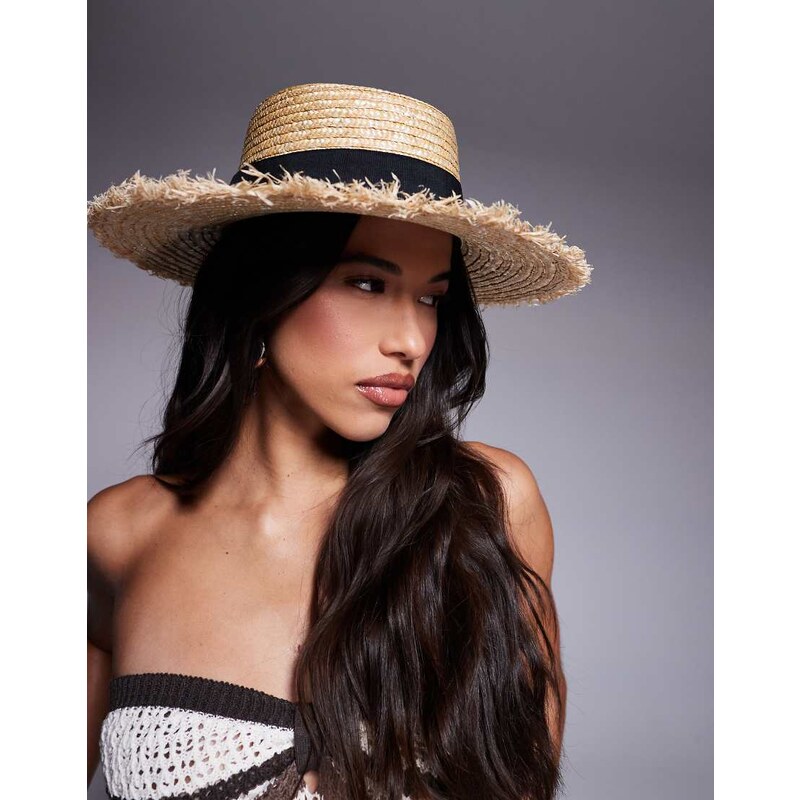 South Beach straw boater hat with contrast band in beige-Neutral 106584999