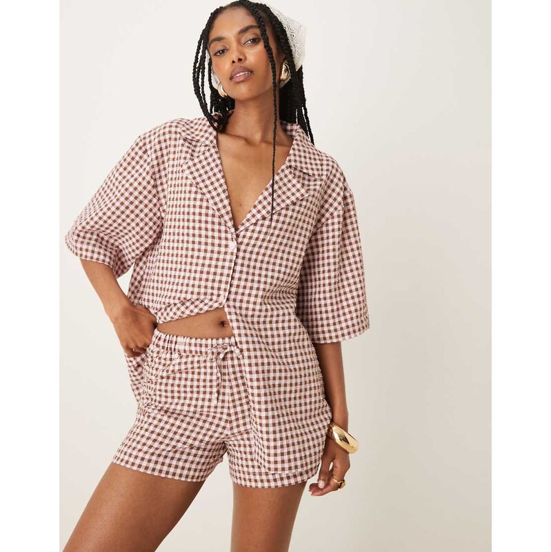 ASOS DESIGN pull on short in pink gingham-Multi