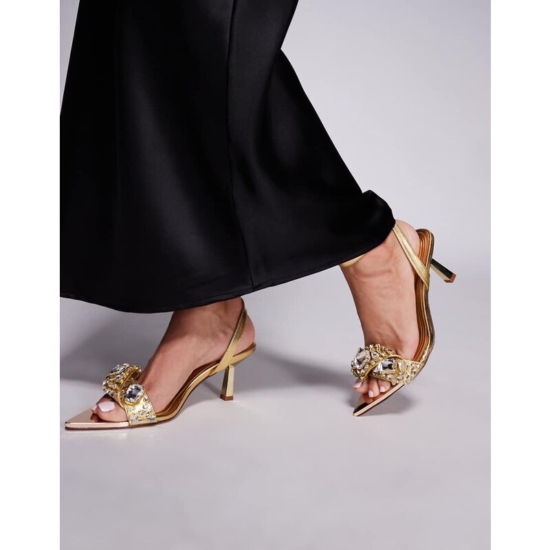 Azalea Wang Lethe pointed toe embellished sandal in gold 110611161