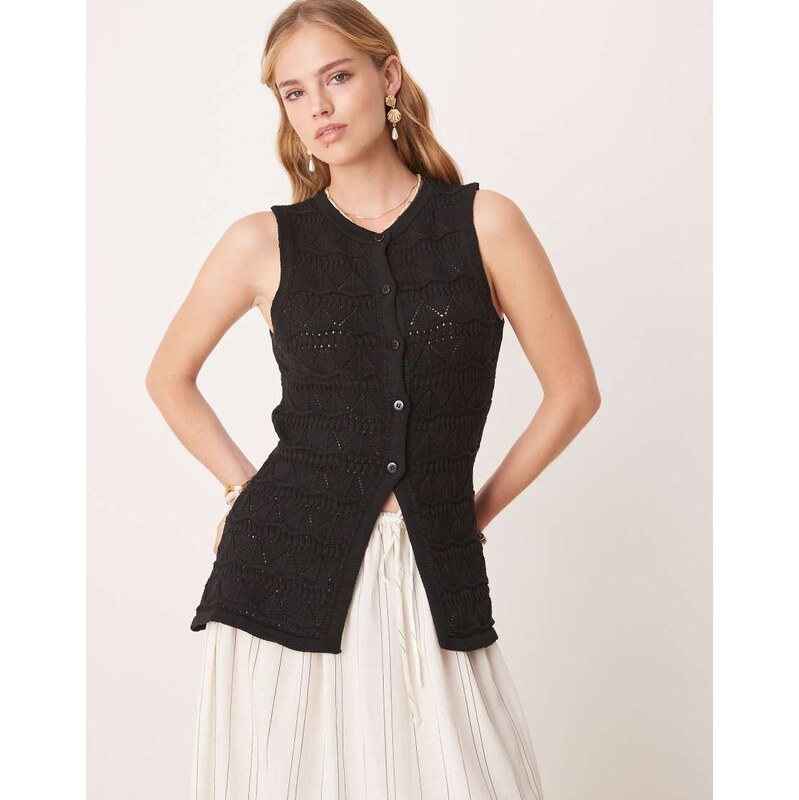 ASOS DESIGN knitted lace stitch waistcoat in black 106585316