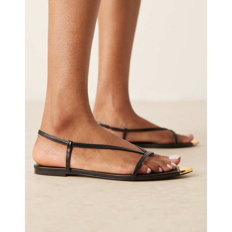 Mango leather strappy sandal with gold accents in black