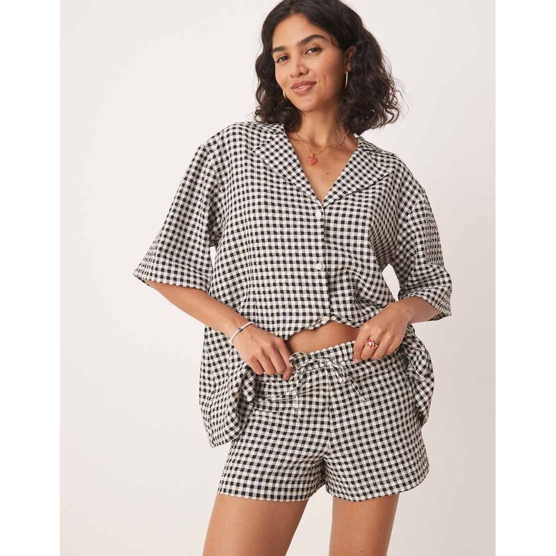 ASOS DESIGN pull on short in mono gingham-Black 113262489