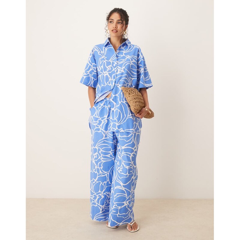 ASOS DESIGN wide leg trousers co-ord in blue abstract print