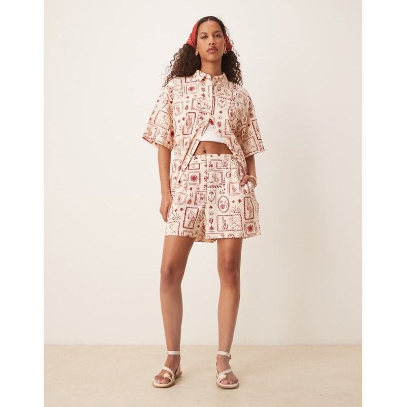 ASOS DESIGN linen boxer shorts co-ord in western print-Multi