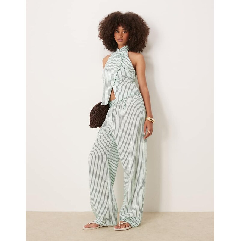 Mango straight leg striped trouser with elasticated waist in pastel 107771150