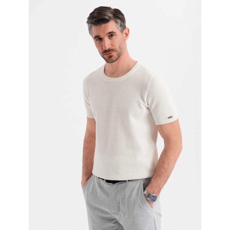 Ombre Clothing Bílé pletené pánské tričko V1 TSCT-0244