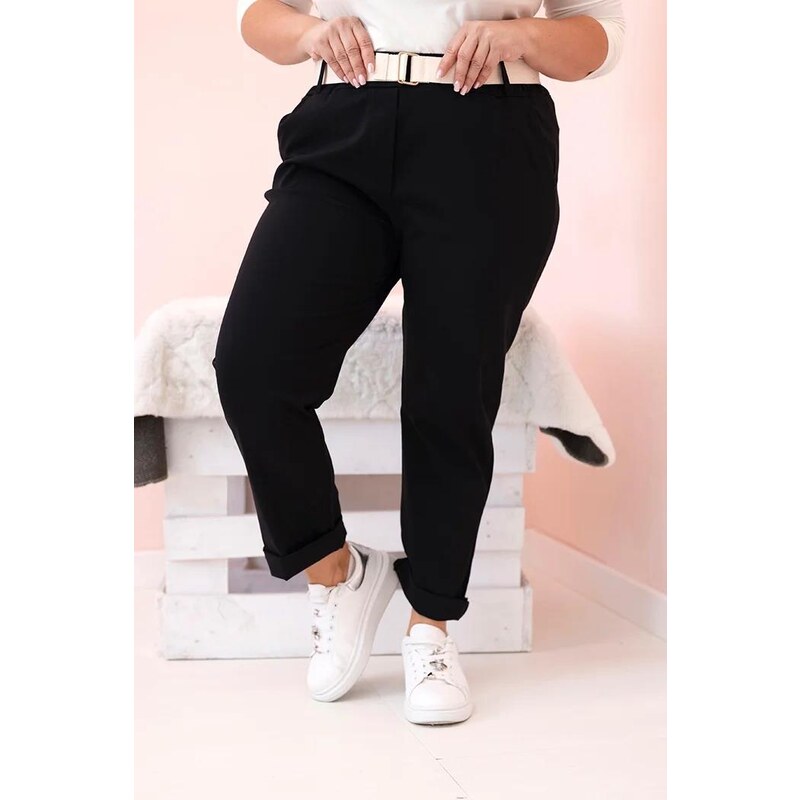 MladaModa Oversize kalhoty s páskem model 52293-4 černé