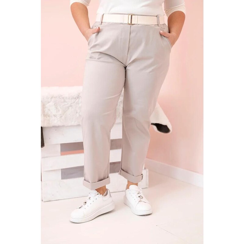 MladaModa Oversize kalhoty s páskem model 52293-4 tmavě béžové