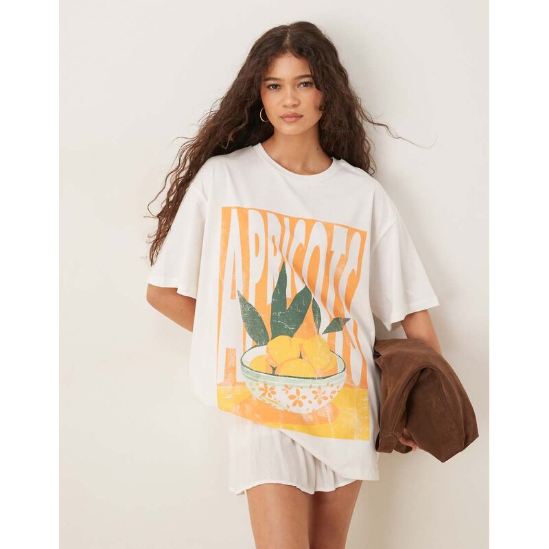 ASOS DESIGN oversized t-shirt with apricot fruit graphic in cream 115718784