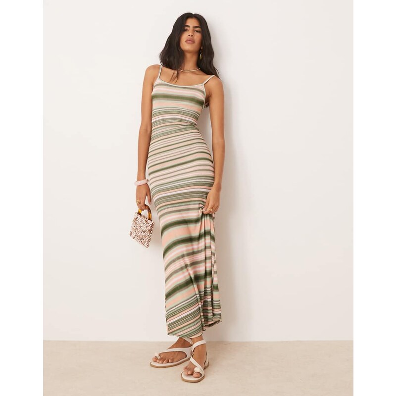 ASOS DESIGN cami scoop back maxi dress in pink stripe-Multi