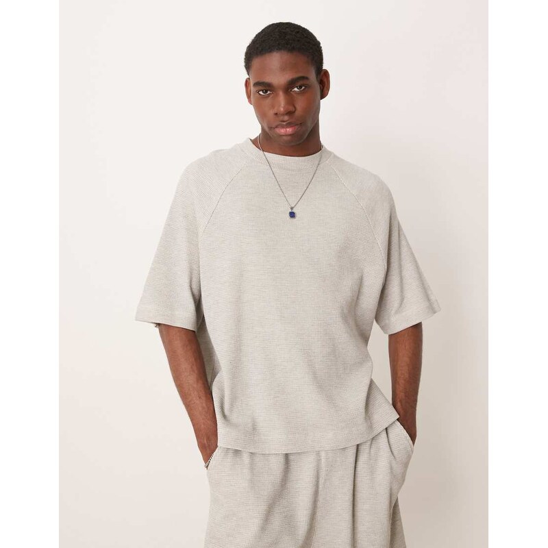 ASOS DESIGN oversized raglan t-shirt coord in grey marl waffle