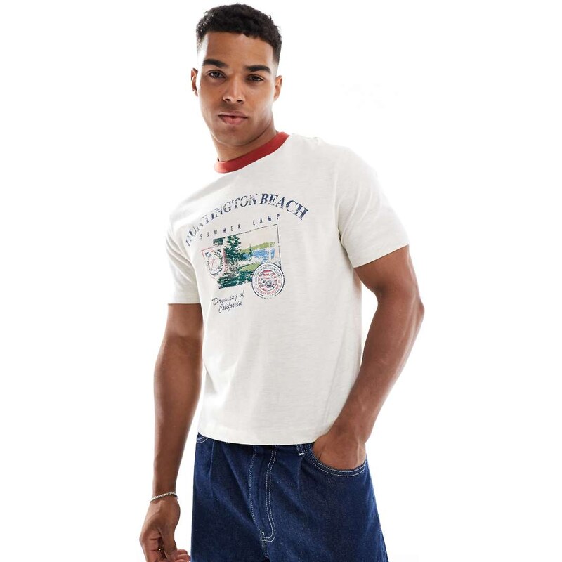ASOS DESIGN standard cropped t-shirt with chest print in oatmeal