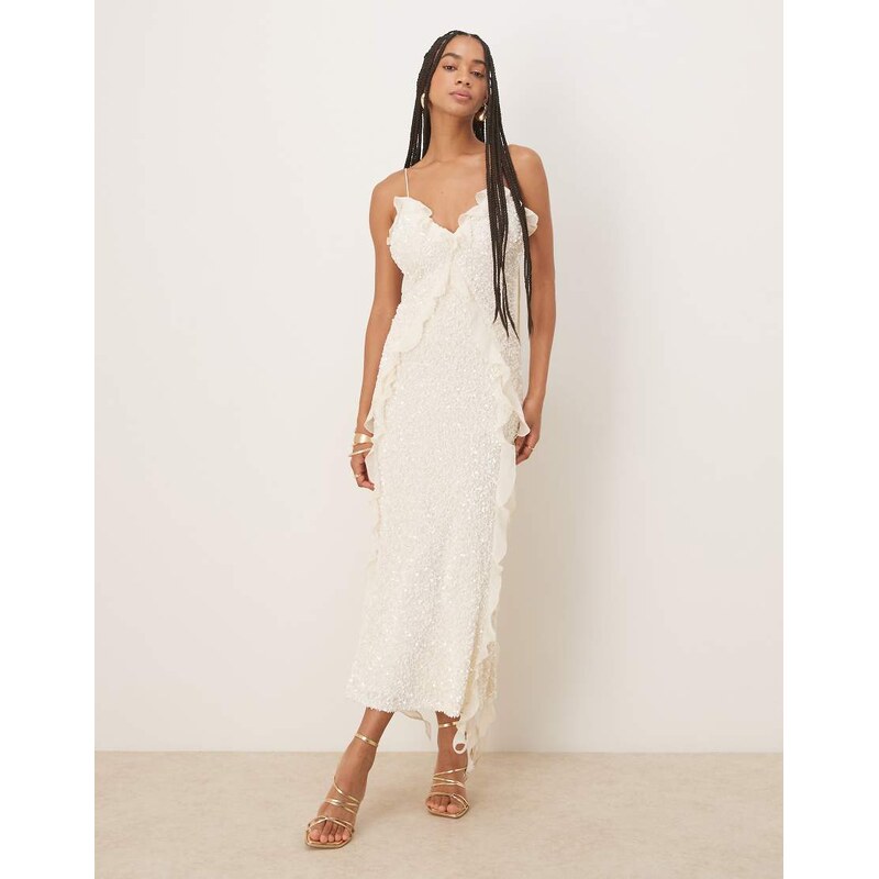 Bardot marsella ruffle midi dress in ivory-White