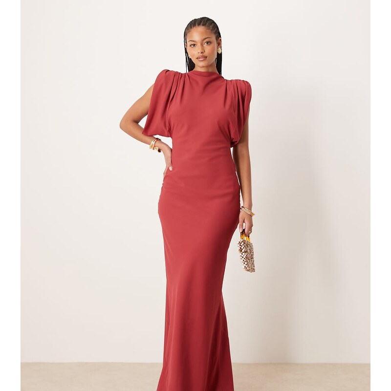 ASOS Tall ASOS DESIGN Tall satin cowl back midaxi dress in deep red 107700701