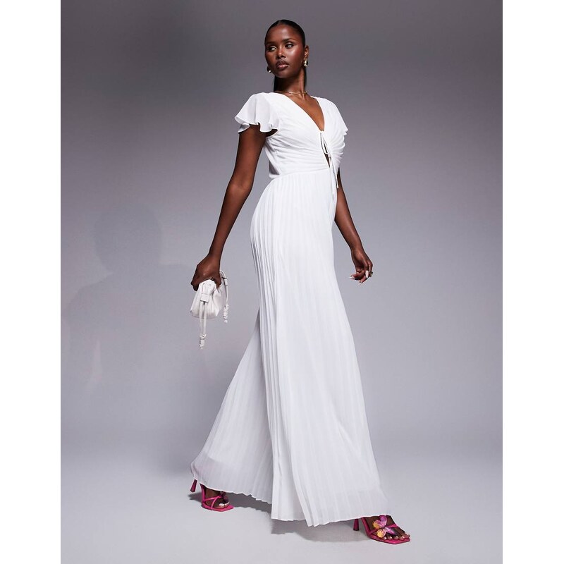 TFNC pleated wide leg jumpsuit with keyhole detail in cream-White 106603751