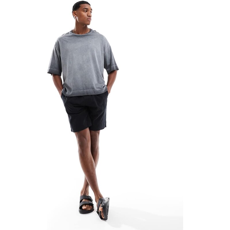 JJ Rebel linen short with drawstring waist in black