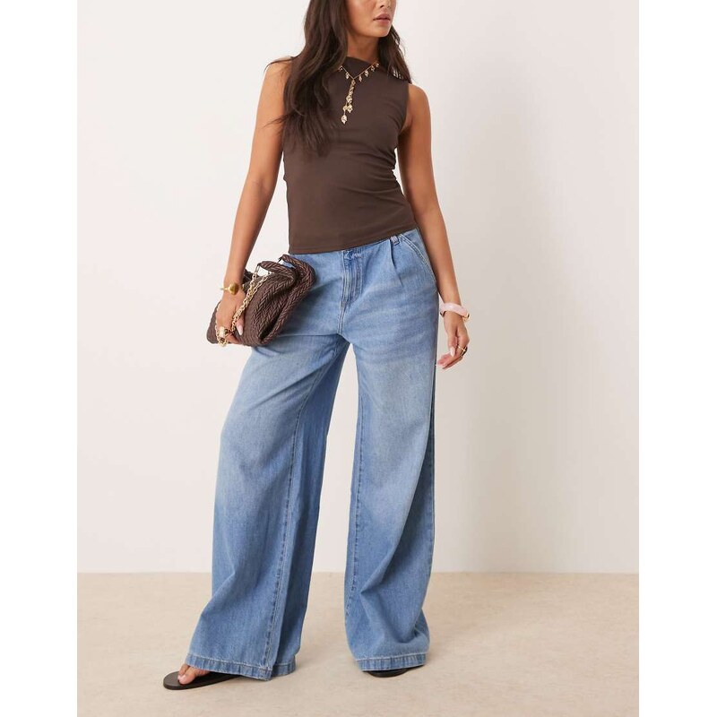 Mango pleat front fluid straight leg jean in light blue