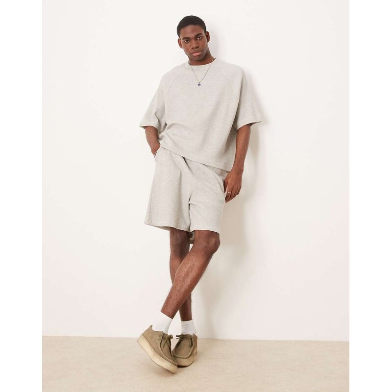 ASOS DESIGN waffle textured short in beige-Neutral