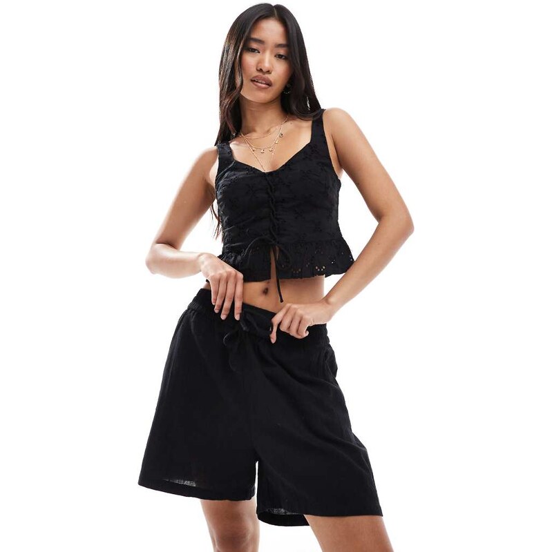 ONLY tie front textured linen look bermuda shorts co-ord in