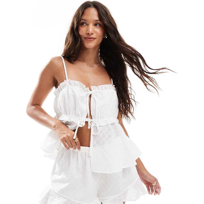 The Frolic exclusive broderie pyjama short co-ord in white 106606426