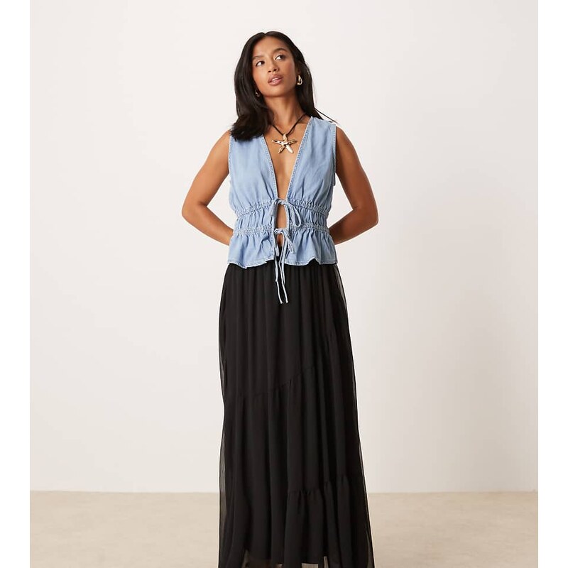 ASOS Petite ASOS DESIGN Petite floaty soft boho maxi skirt in black 113261671
