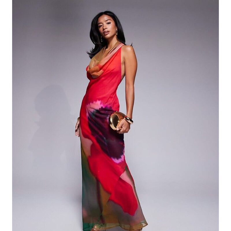 ASOS Petite ASOS DESIGN Petite cowl plunge bias maxi dress in pink 106700156