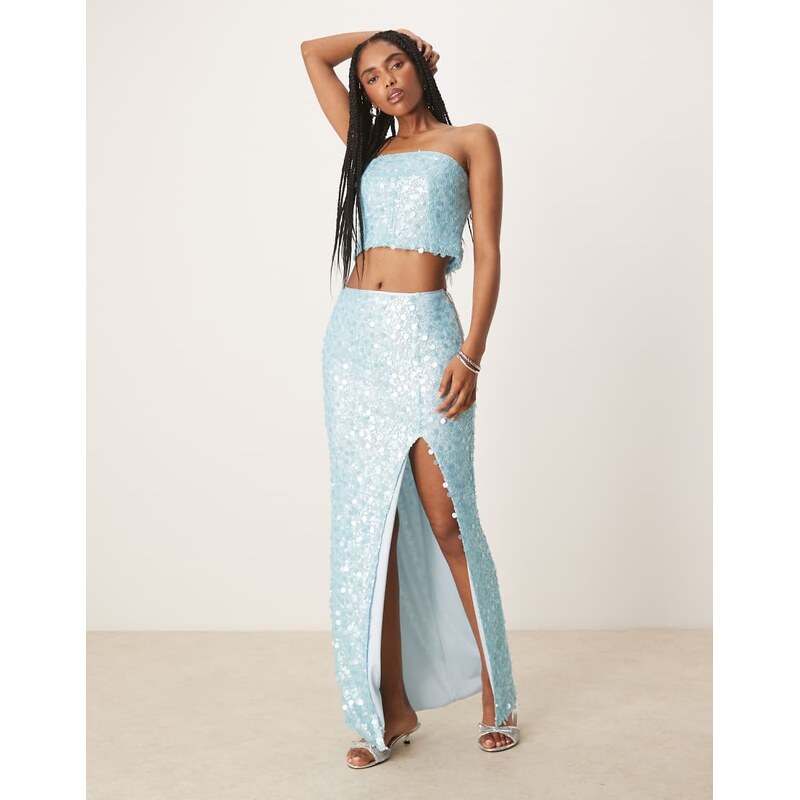 Amy Lynn disc sequin maxi skirt co-ord in aqua blue 100804300