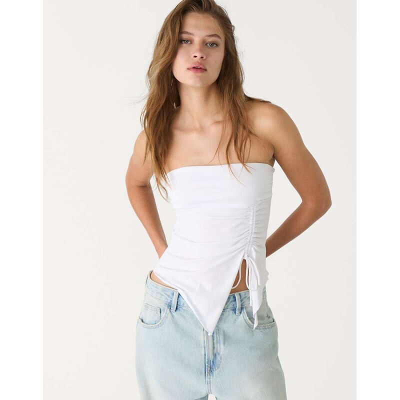 Stradivarius ruched bandeau in white 106612460