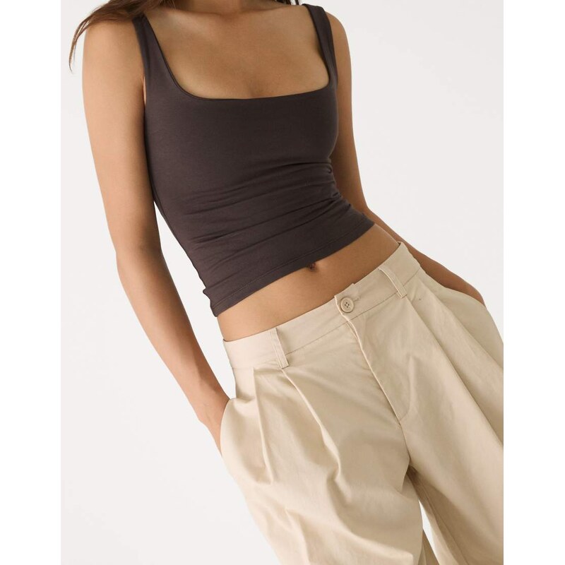 Stradivarius tank top with square neck in brown 106612475