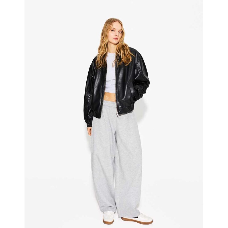 Bershka faux leather oversized jacket in black